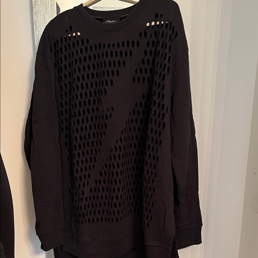 3.1 Phillip Lim Black Crewneck Sweater with Cutout Design